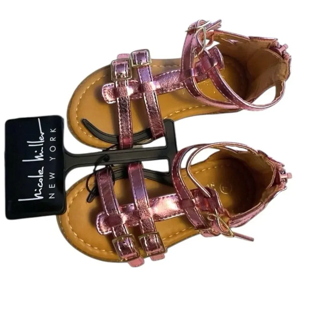 Nicole‎ Miller Sandals Shoes Girls Size 7 Pink Metallic Multi Strap Kids Toddler